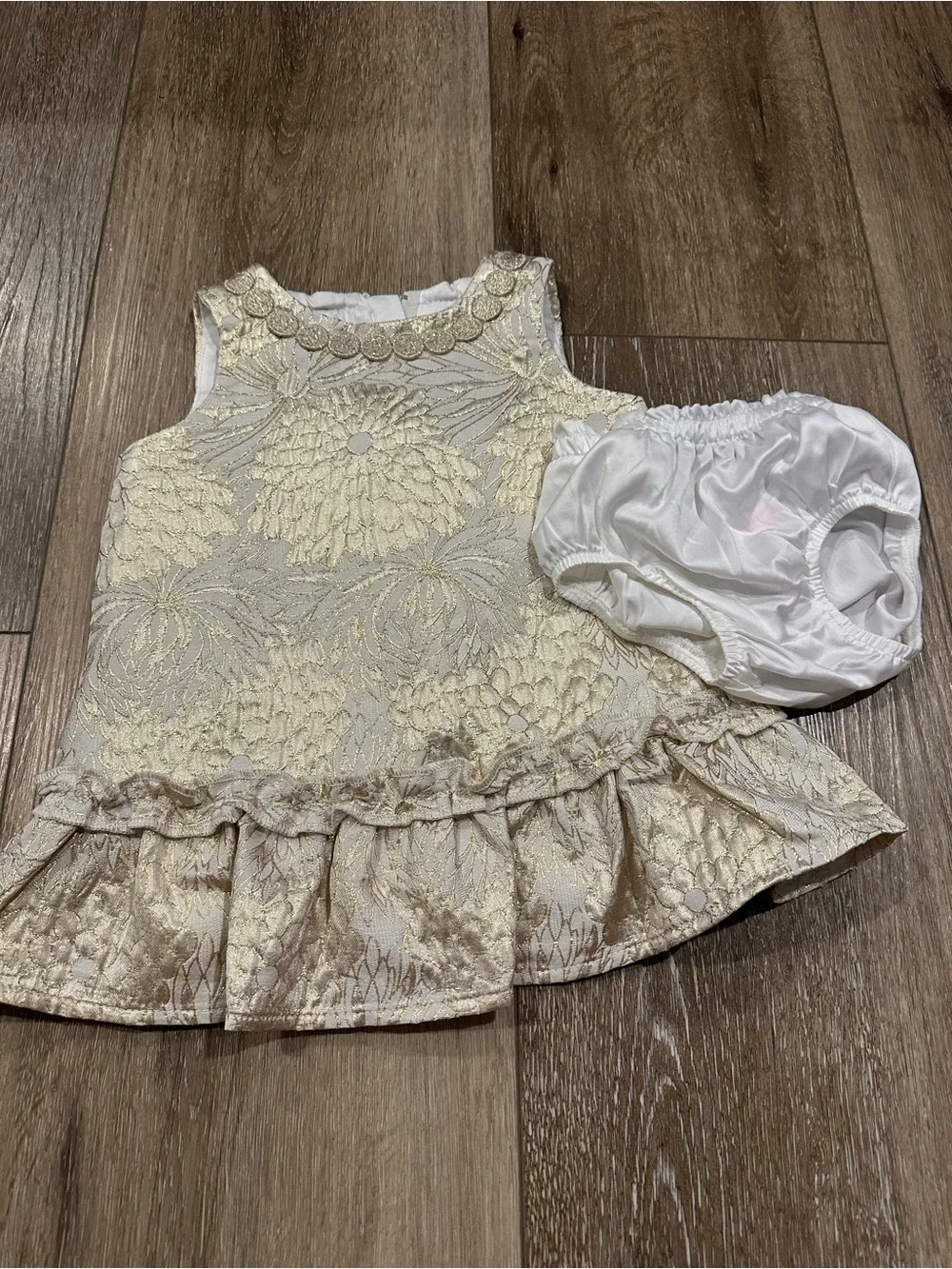 Lilly Pulitzer Gold Brocade Dress with White Bloomers 6-12 months
